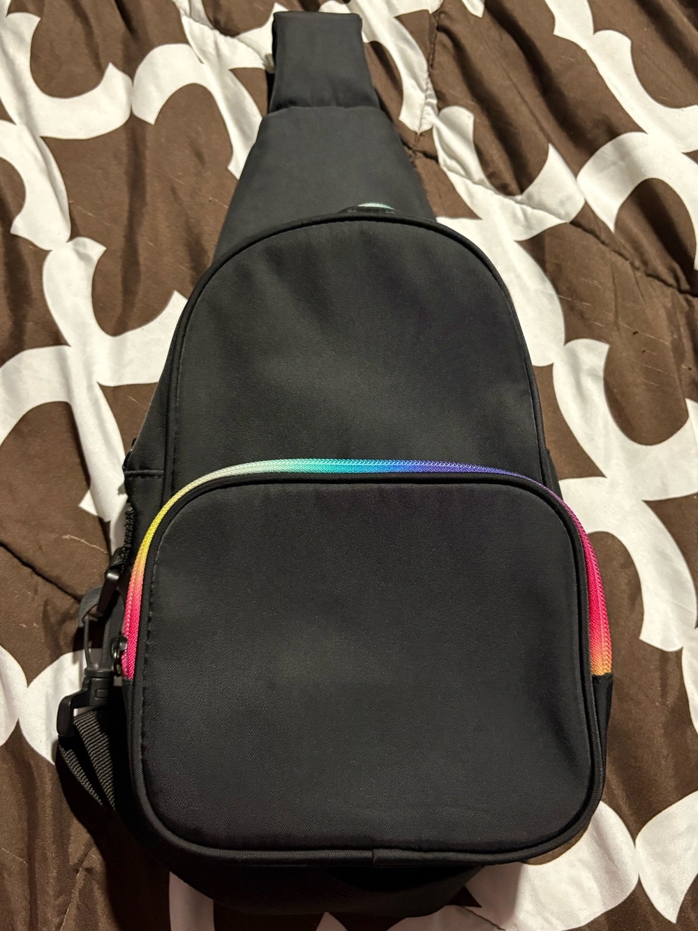 Black Sling Bag with Rainbow Accent